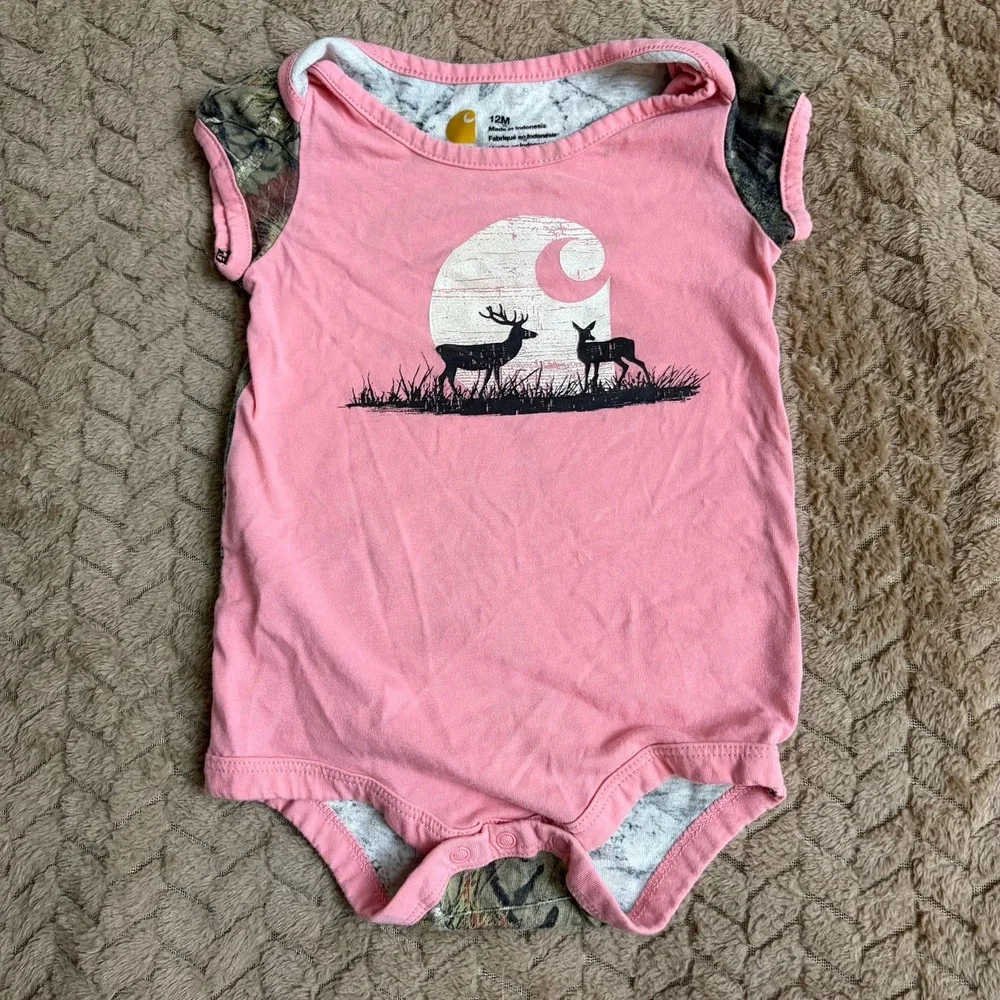 Carhartt Pink Camo Deer Bodysuit 12M Hunting Country Outdoorsy